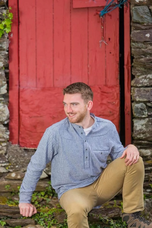 Grandfather Shirt Grey Stripe