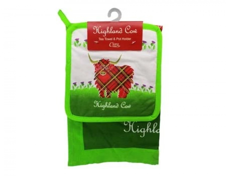 Geschirrtuch und Topflappen Set Highland Cow